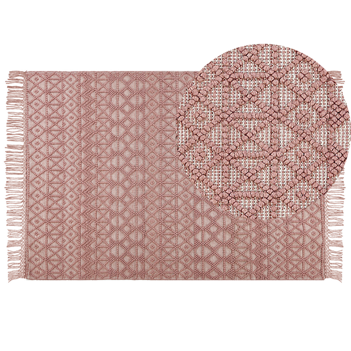 Tappeto Rosa Lana Poliestere 160 x 230 cm Motivo geometrico Nappe Boho Moderno