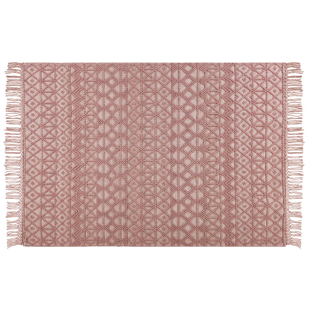 Tappeto Rosa Lana Poliestere 160 x 230 cm Motivo geometrico Nappe Boho Moderno