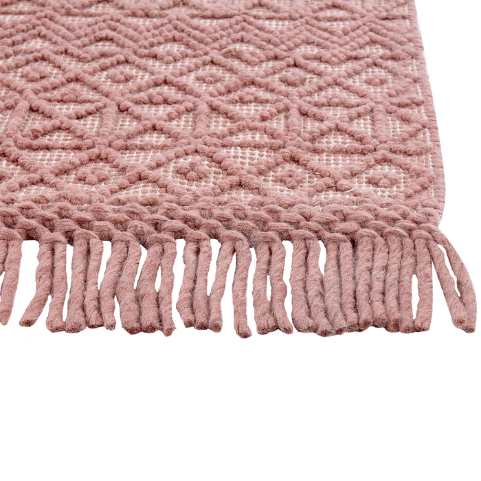 Tappeto Rosa Lana Poliestere 160 x 230 cm Motivo geometrico Nappe Boho Moderno
