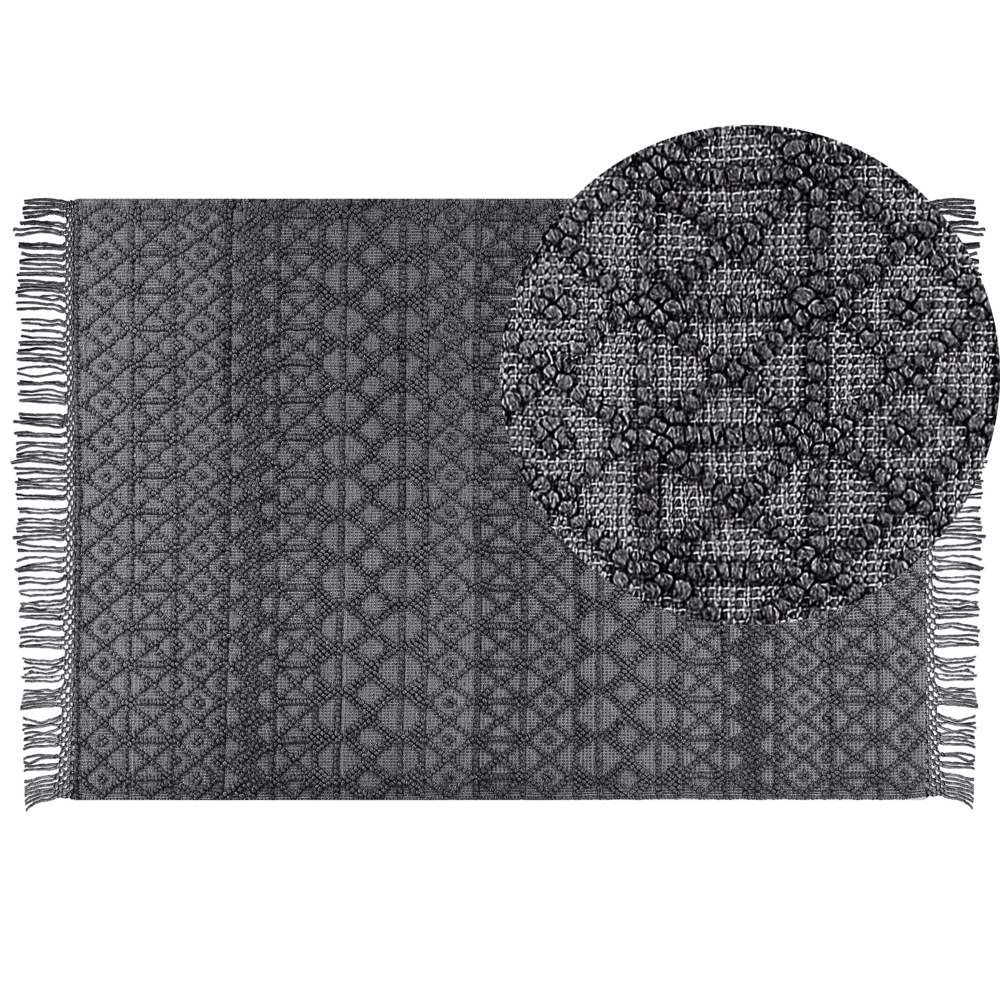 Tappeto in lana poliestere nero 160 x 230 cm motivo geometrico nappe Boho moderno
