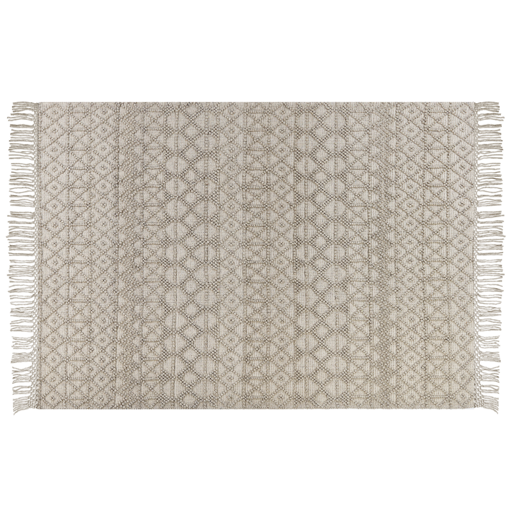 Tappeto Beige Lana Poliestere 160 x 230 cm Motivo geometrico Nappe Boho Moderno