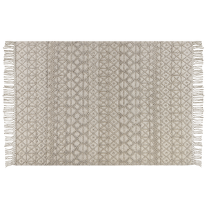 Tappeto Beige Lana Poliestere 160 x 230 cm Motivo geometrico Nappe Boho Moderno