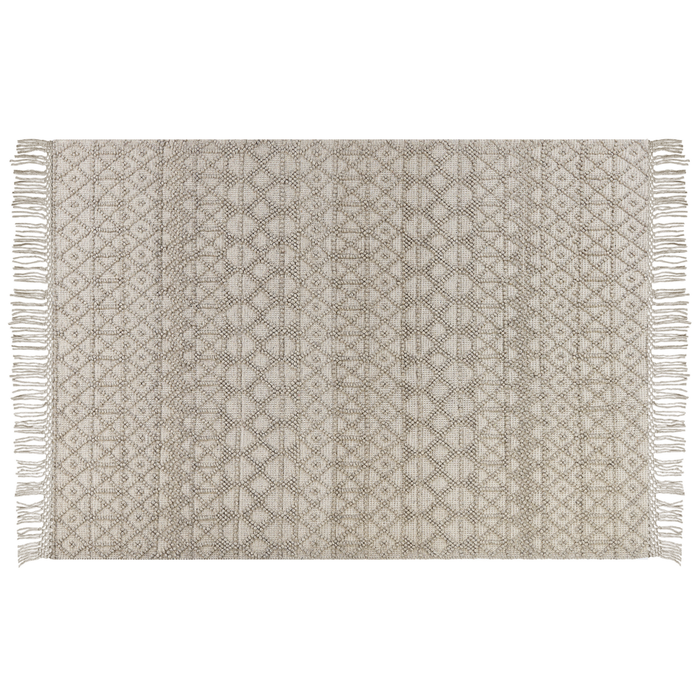 Tappeto Beige Lana Poliestere 160 x 230 cm Motivo geometrico Nappe Boho Moderno