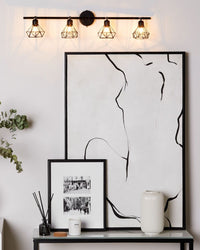 lampadario Nero Metallo 4 Luci Gabbia Paralumi Bracci Orientabili Moderna