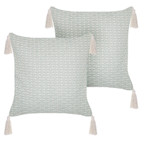 Set di 2 cuscini in poliestere verde menta 42 x 42 cm con  nappe imbottitura soggiorno camera da letto