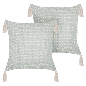 Set di 2 cuscini in poliestere verde menta 42 x 42 cm con  nappe imbottitura soggiorno camera da letto