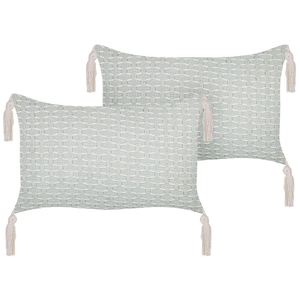 Set di 2 cuscini in tessuto di poliestere grigio 45 x 25 cm con nappe e imbottitura soggiorno camera da letto
