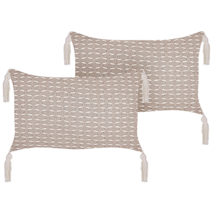 Set di 2 cuscini in tessuto di poliestere tortora 45 x 25 cm con nappe e imbottitura soggiorno camera da letto