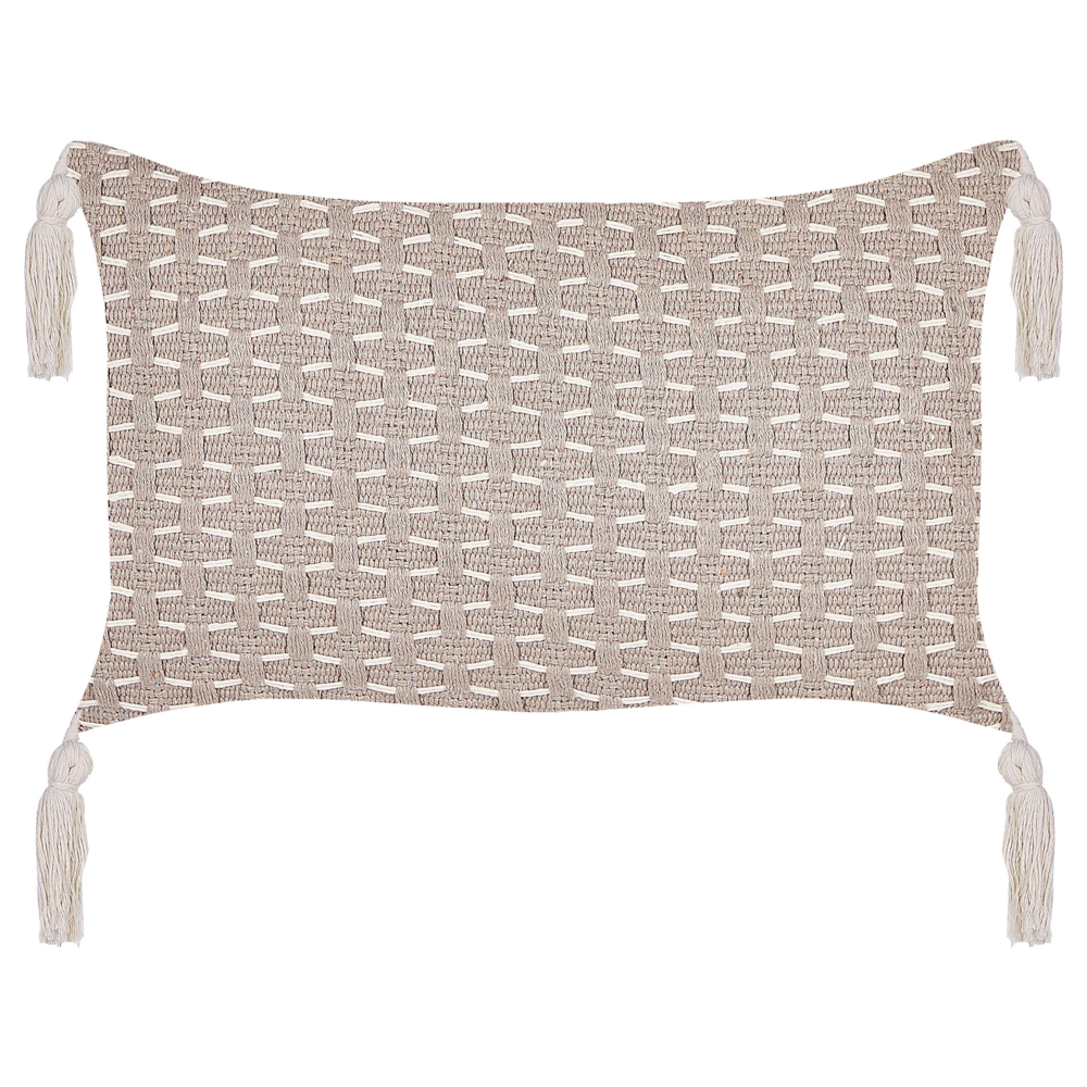 Set di 2 cuscini in tessuto di poliestere tortora 45 x 25 cm con nappe e imbottitura soggiorno camera da letto