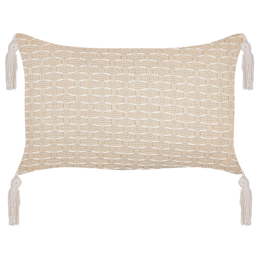 Set di 2 cuscini in tessuto di poliestere beige 45 x 25 cm con nappe e imbottitura soggiorno camera da letto
