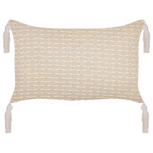 Set di 2 cuscini in tessuto di poliestere beige 45 x 25 cm con nappe e imbottitura soggiorno camera da letto