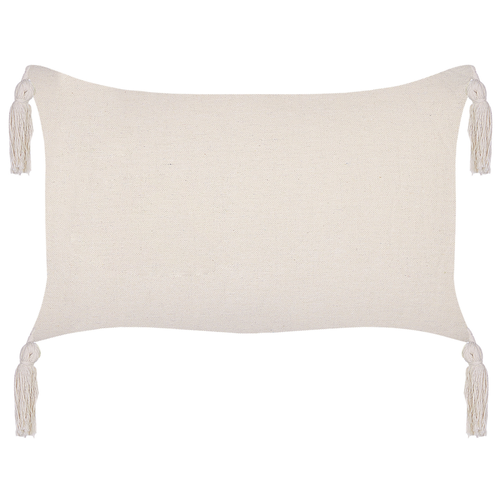 Set di 2 cuscini in tessuto di poliestere beige 45 x 25 cm con nappe e imbottitura soggiorno camera da letto