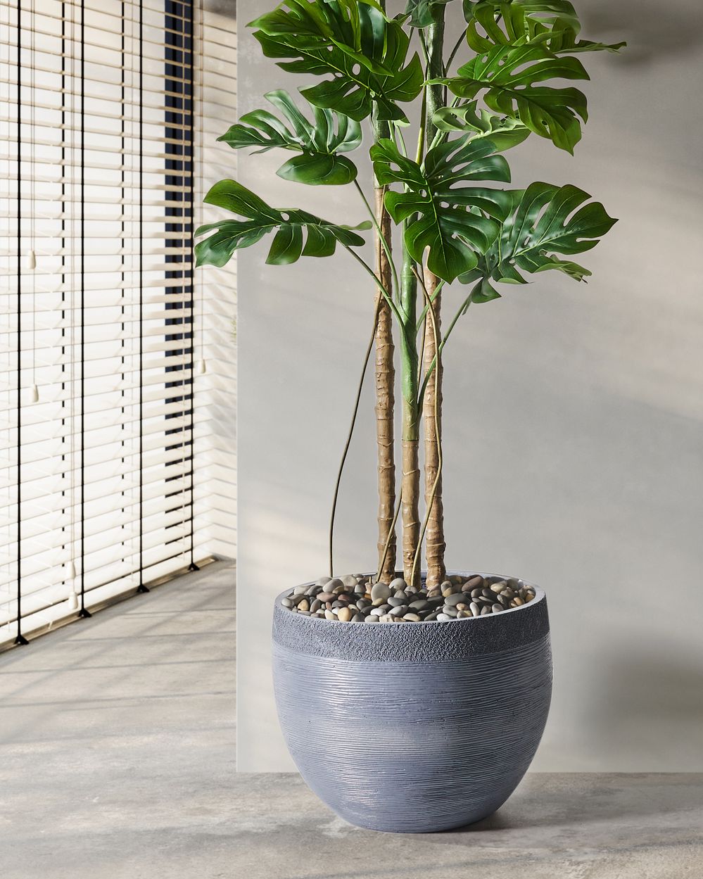 Vaso tondo in fibra di argilla e pietra grigia 50 x 50 x 39 cm interni esterni giardino terrazzo