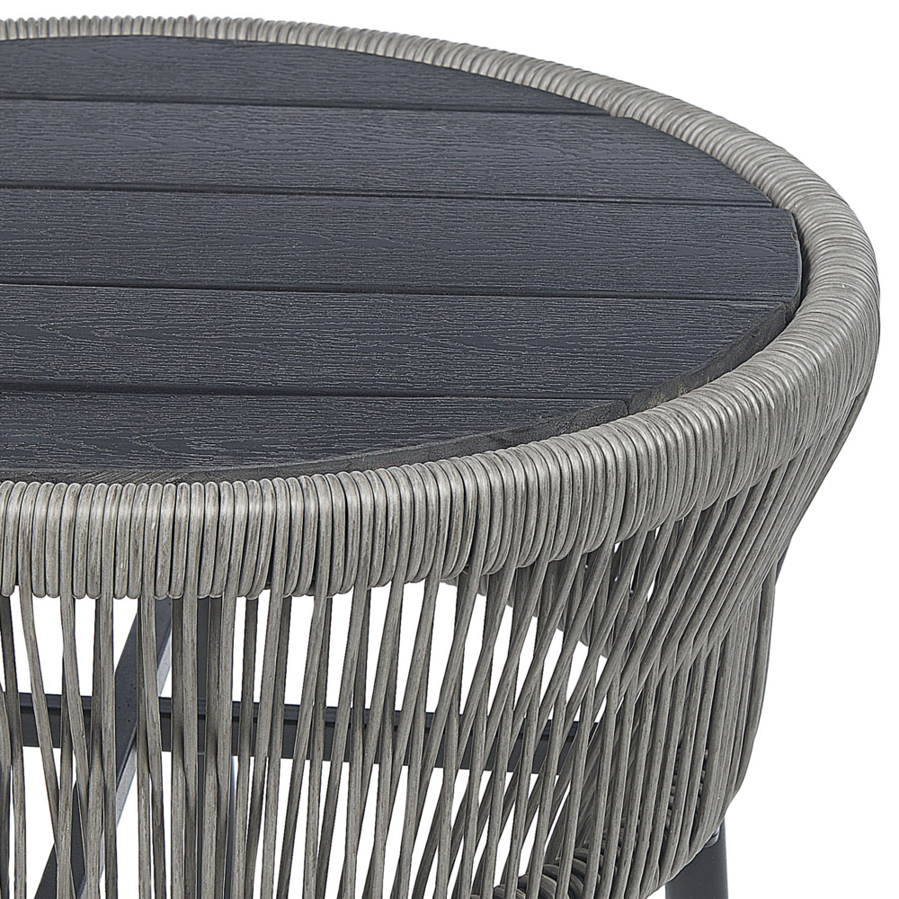 Set bistrot grigio PE Rattan Cuscini staccabili Tavolino da caffè Giardino esterno