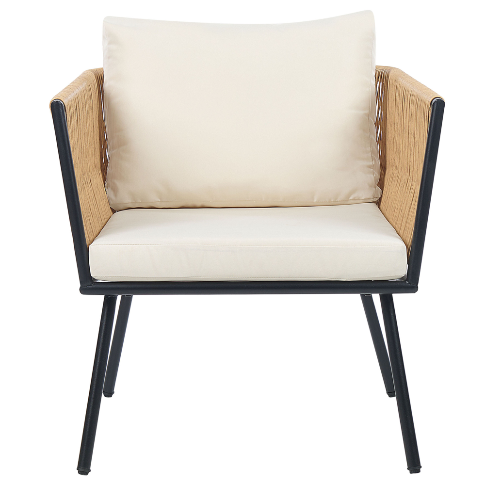 Set Bistro Naturale Off-White PE Rattan Cuscini staccabili Tavolino da Caffè Giardino Esterno