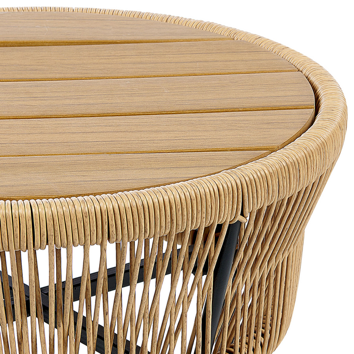Set Bistro Naturale Off-White PE Rattan Cuscini staccabili Tavolino da Caffè Giardino Esterno