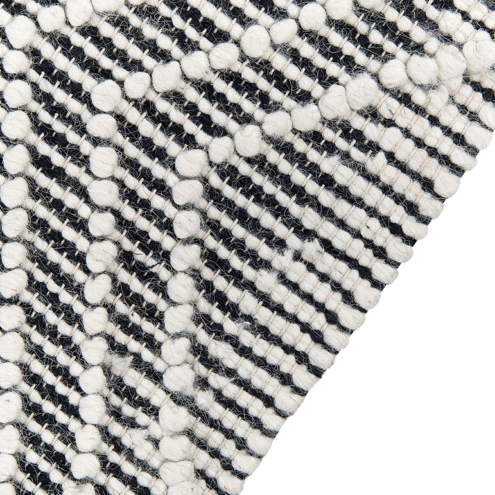 Tappeto grigio e bianco sporco in lana e cotone 160 x 230 cm intrecciato a mano a trama piatta con frange e motivo geometrico