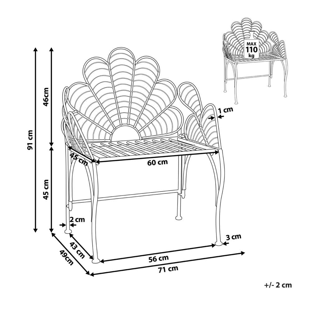 Sedia da giardino in metallo nero con braccioli per esterni in stile retrò vintage