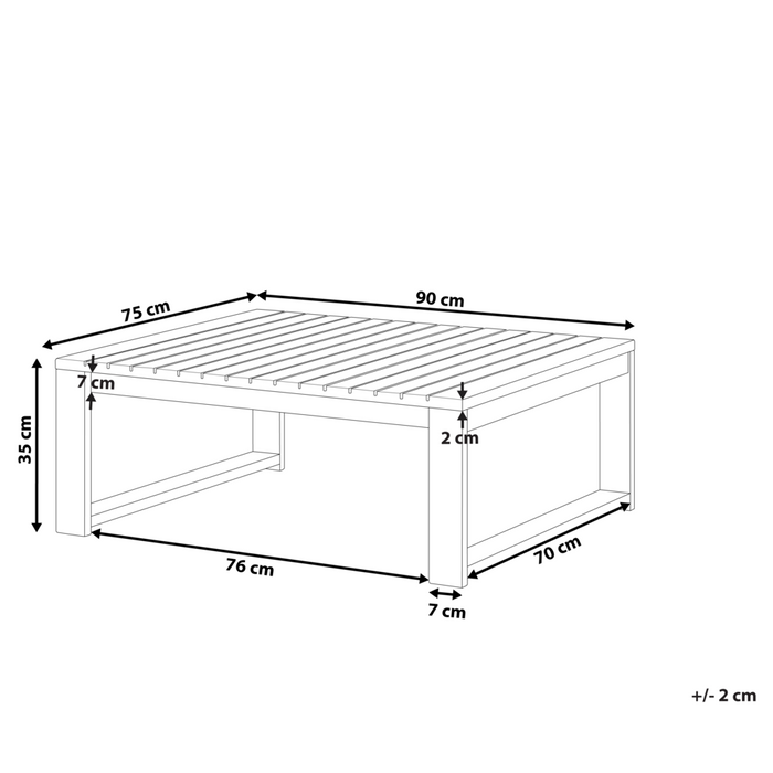 Tavolino da caffè da giardino in legno di acacia rosso mogano 90 x 75 cm da esterno moderno elegante