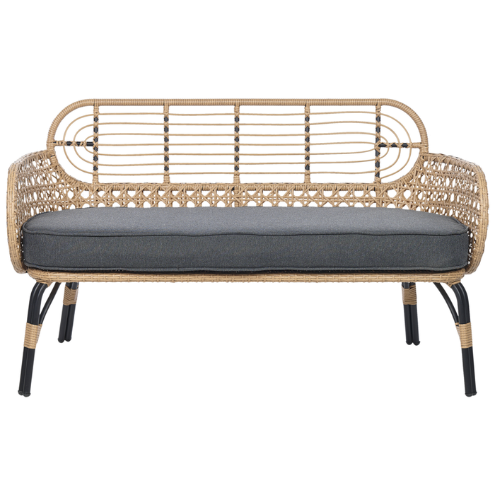Divano grigio in PE naturale Rattan a 2 posti con cuscino di seduta intrecciato Design Boho