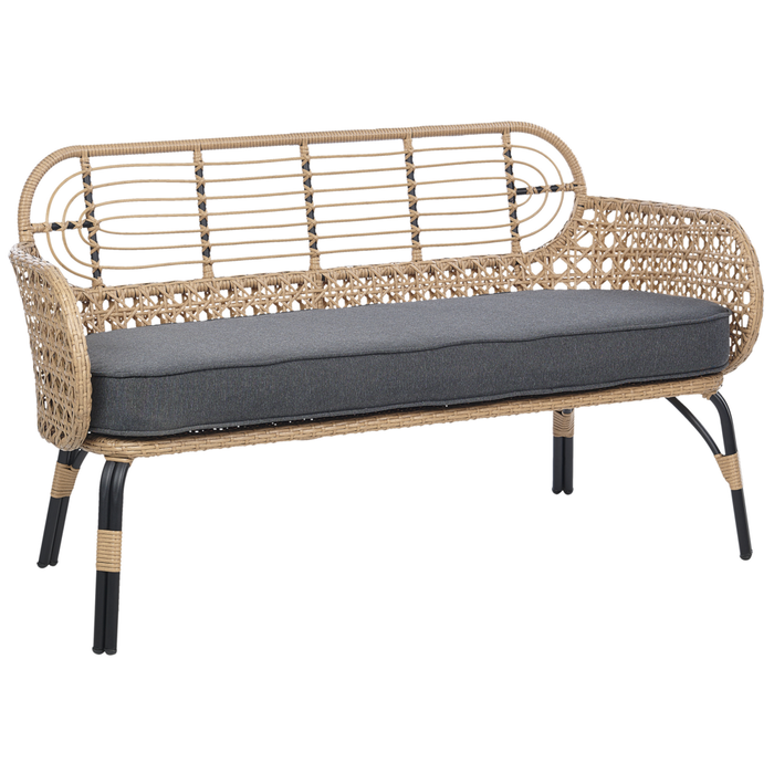 Divano grigio in PE naturale Rattan a 2 posti con cuscino di seduta intrecciato Design Boho