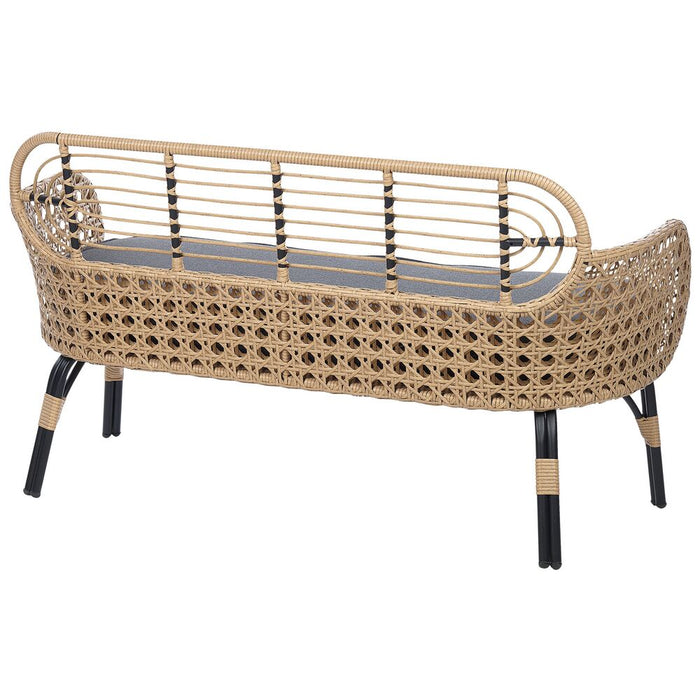 Divano grigio in PE naturale Rattan a 2 posti con cuscino di seduta intrecciato Design Boho