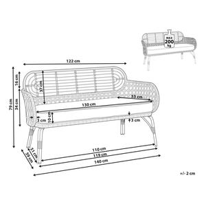 Divano grigio in PE naturale Rattan a 2 posti con cuscino di seduta intrecciato Design Boho