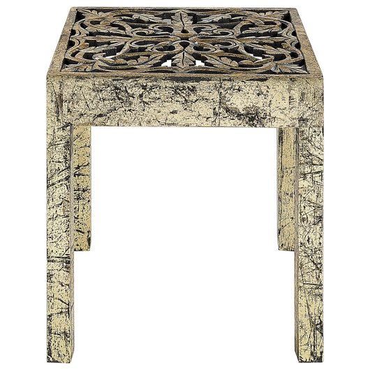 Tavolino nero oro con motivo intagliato quadrato in legno di mango Soggiorno corridoio rustico orientale