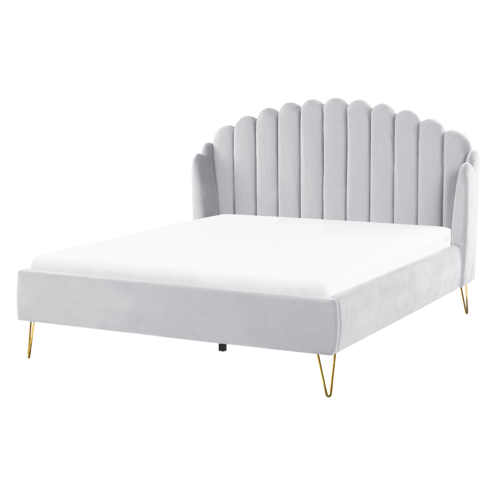 Letto con rete in velluto grigio 160 x 200 cm gambe in metallo testata retro capitonné