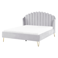 Letto con rete in velluto grigio 160 x 200 cm gambe in metallo testata retro capitonné