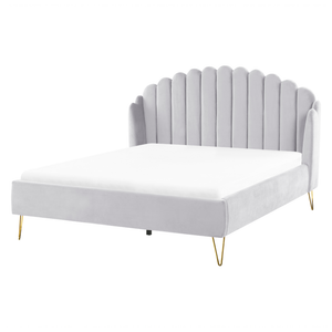 Letto con rete in velluto grigio 160 x 200 cm gambe in metallo testata retro capitonné