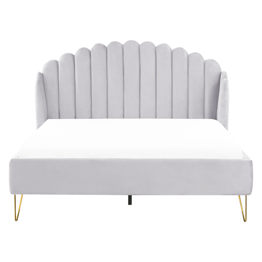 Letto con rete in velluto grigio 160 x 200 cm gambe in metallo testata retro capitonné