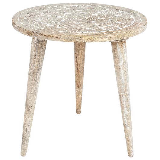 Set di 2 tavolini da salotto bianchi in legno di mango chiaro e affilato Tavolini da salotto rotondi dal design retrò e vintage