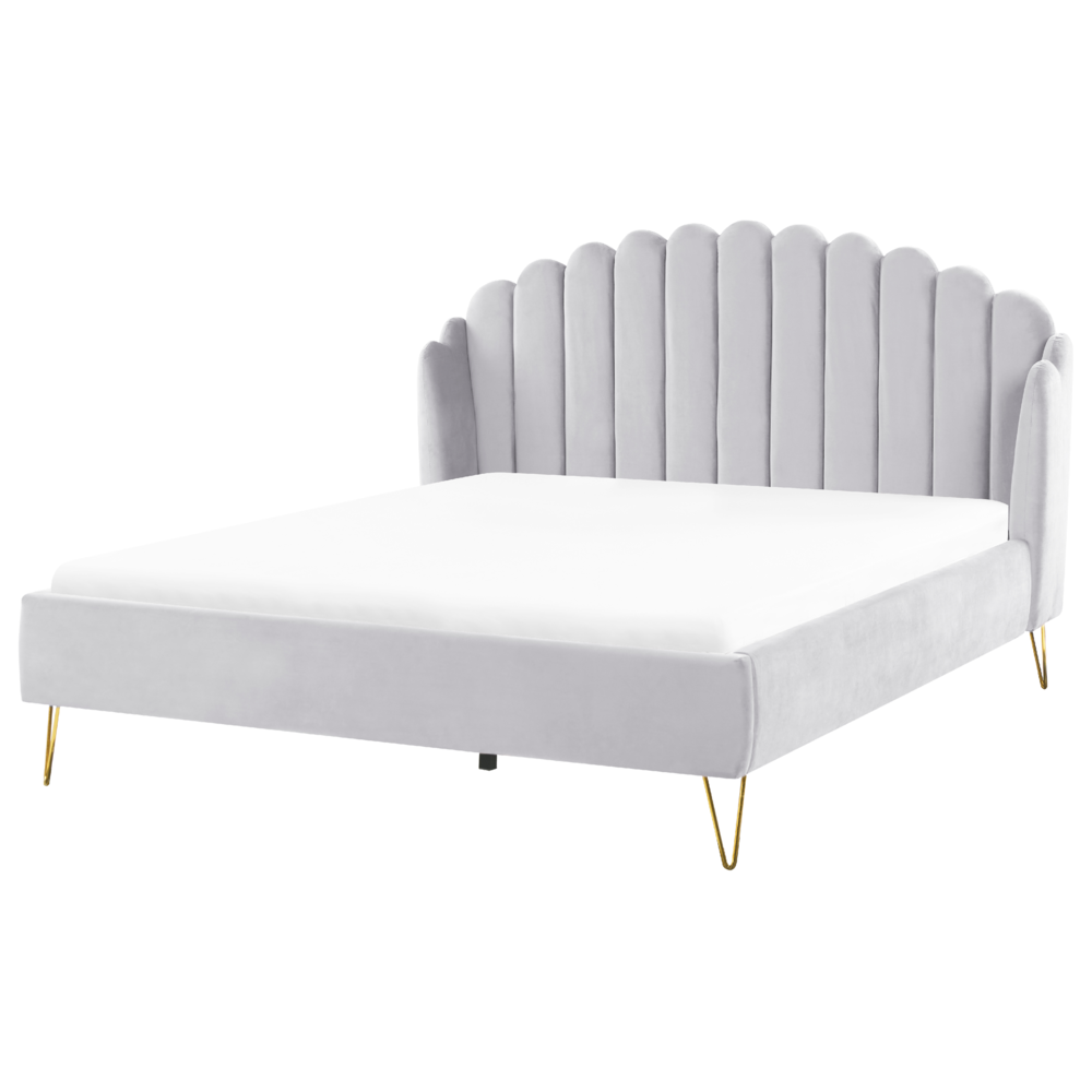 Letto con rete in velluto grigio 180 x 200 cm gambe in metallo testata retro capitonné