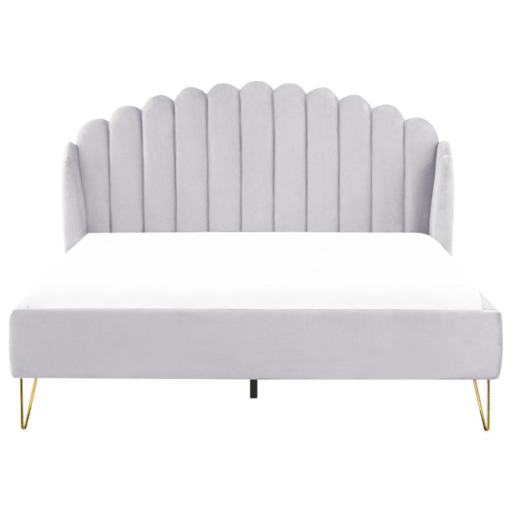 Letto con rete in velluto grigio 180 x 200 cm gambe in metallo testata retro capitonné