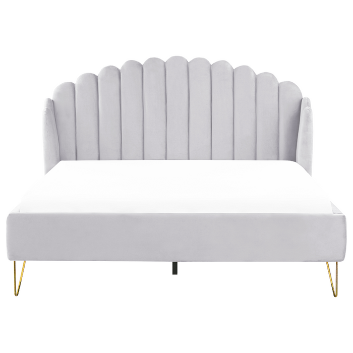 Letto con rete in velluto grigio 180 x 200 cm gambe in metallo testata retro capitonné