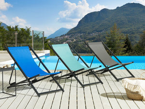 Sedia a sdraio pieghevole e reclinabile per esterno turchese e nero piscina terrazzo giardino