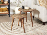 Set di 2 tavolini in legno di mango scuro Tavolino decorativo per il caffè Piccolo arredamento per il soggiorno Design orientale