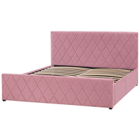 Letto contenitore Rivestimento in velluto rosa 160 x 200 cm con testiera trapuntata a diamante con base a doghe