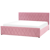 Letto contenitore Rivestimento in velluto rosa 180 x 200 cm con testiera trapuntata a rombi con base a doghe