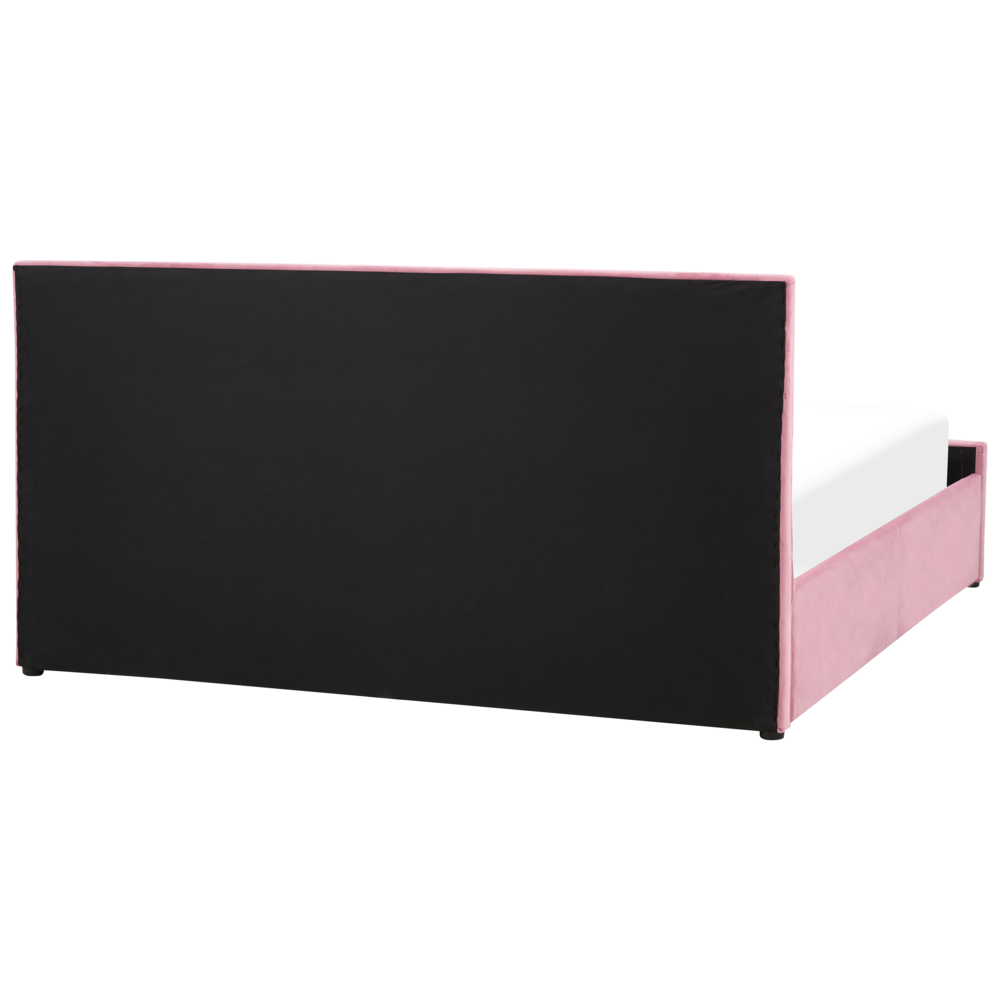 Letto contenitore Rivestimento in velluto rosa 180 x 200 cm con testiera trapuntata a rombi con base a doghe