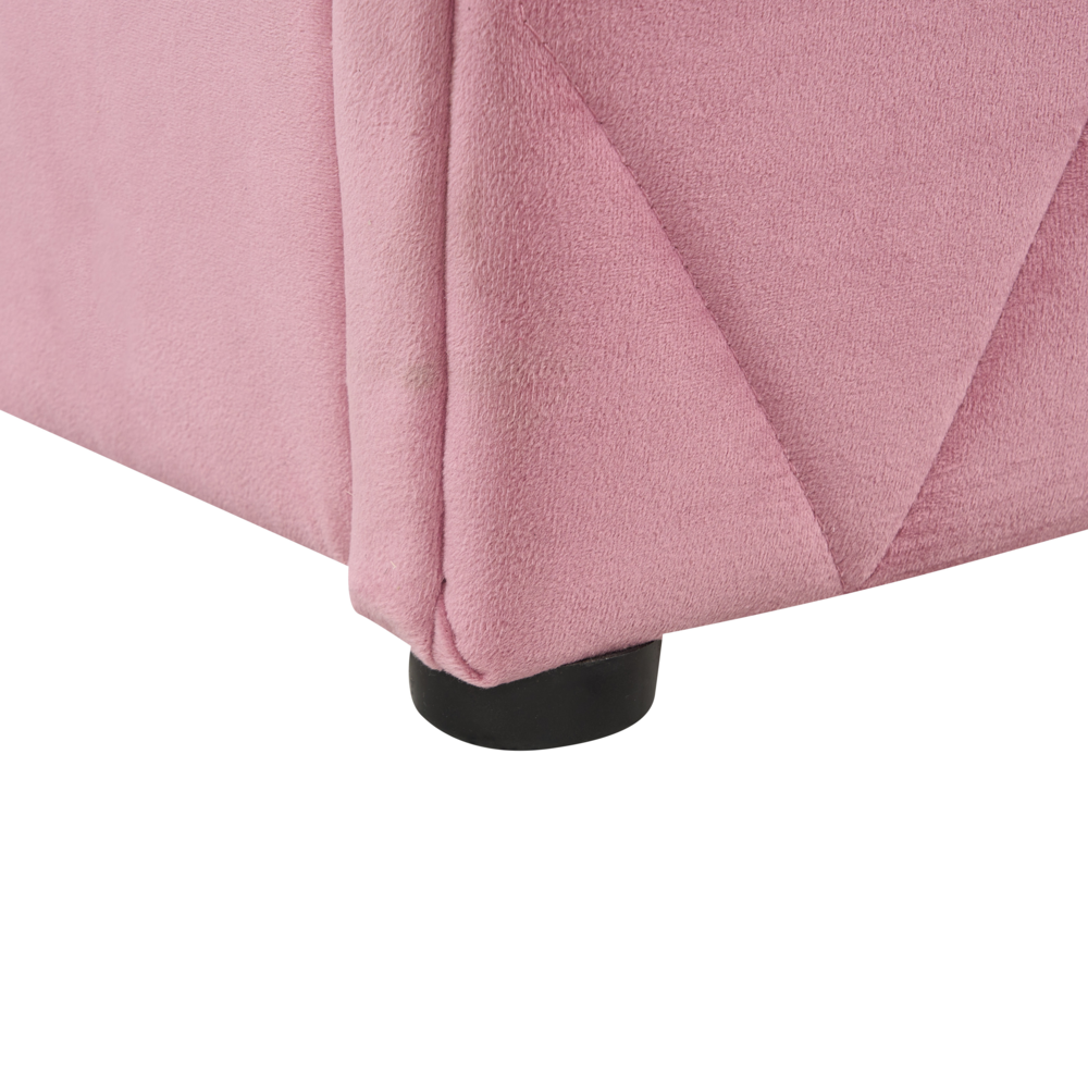 Letto contenitore Rivestimento in velluto rosa 180 x 200 cm con testiera trapuntata a rombi con base a doghe