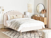 Letto con rete in velluto beige 140 x 200 cm gambe in metallo testata retro capitonné