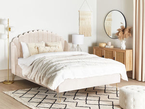 Letto con rete in velluto beige 140 x 200 cm gambe in metallo testata retro capitonné