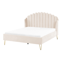 Letto con rete in velluto beige 140 x 200 cm gambe in metallo testata retro capitonné