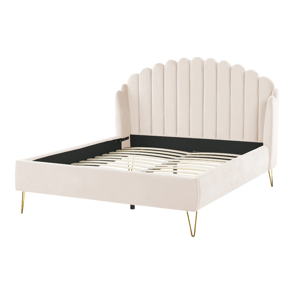 Letto con rete in velluto beige 140 x 200 cm gambe in metallo testata retro capitonné