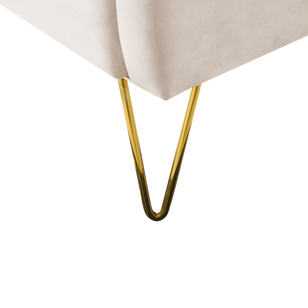 Letto con rete in velluto beige 140 x 200 cm gambe in metallo testata retro capitonné