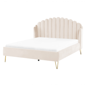 Letto con rete in velluto beige 160 x 200 cm gambe in metallo testata retro capitonné