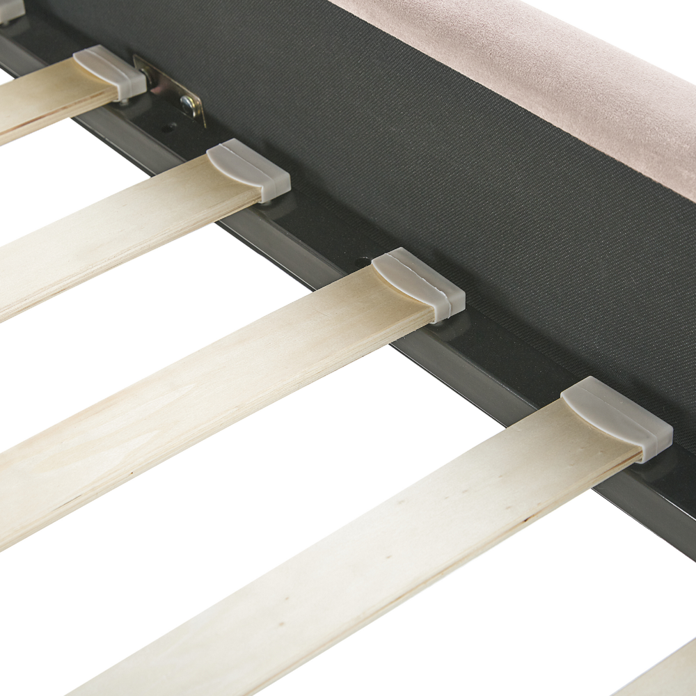 Letto con rete in velluto beige 160 x 200 cm gambe in metallo testata retro capitonné