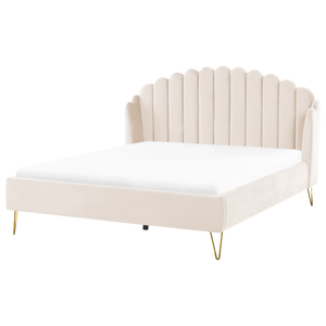 Letto con rete in velluto beige 180 x 200 cm gambe in metallo testata retro capitonné
